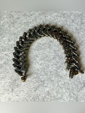 Vintage style Giles & Brother herringbone chevron bracelet blue rhinestone